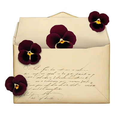 A vintage love letter with deep red pansies and a burgundy wax-sealed envelope
 sticker