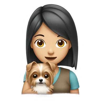 Asian girl holding Yorkshire terrier  sticker