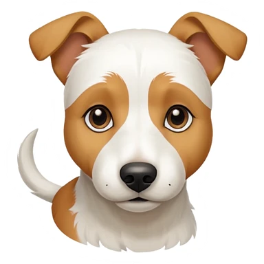 a full body facing front on of a buff white parson russell terrier looking dog the size of a kelpie with light brown long ears resting on its face and a light brown patch on one eye and a large snout. the rest of the dog is completely white.  sticker