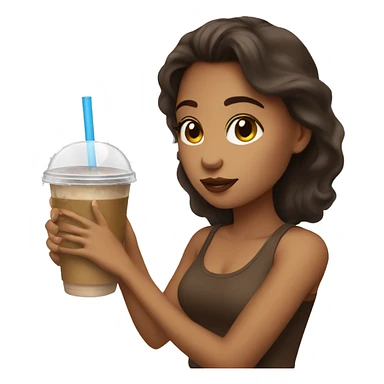 Brunette girl with iced coffee sticker