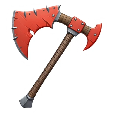 savage barbarian axe object icon, spiked double blade, battle-worn metal, scratches, heavy fantasy weapon, 3D cartoon, mobile game icon style, centered, clean background, no text, no watermark

 sticker