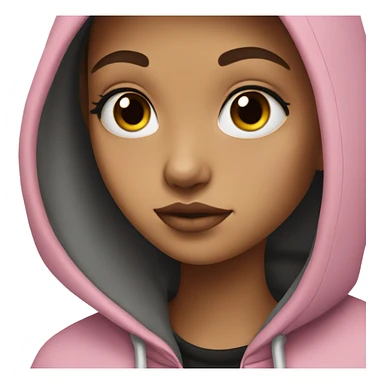 girl wearing a grey and black hoodie, pretty, black eyes, pink lips, facing the side a little bit sticker