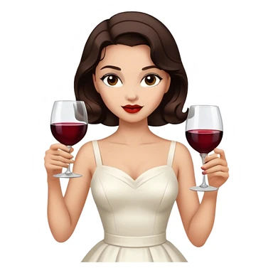 Beautiful woman in 1950’s woman fashion look, white dress, long hair, wine, dark brown hair sticker