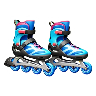 An icon featuring a pair of colorful inline rollerblades resting on a park path. The background showcases winding park pathways, lush green trees, and vibrant flowers along the way. The scene radiates a sense of freedom and outdoor activity under a clear blue sky. Transparent background sticker