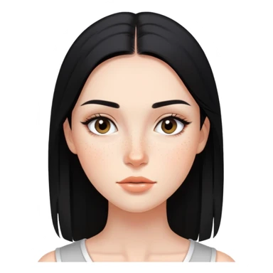 young woman with sleek black straight hair, natural makeup, and freckles across cheeks sticker