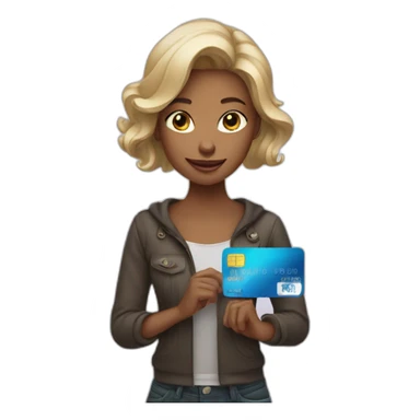 Girl with a credit card in front her comouter sticker