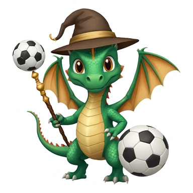 ein Drache mit einem Zauberstab in der Hand  und einem Hud  auf dem kopf und ein Fussball in der anderen hand sticker