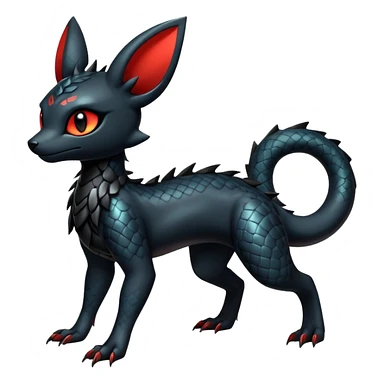 Shiny Dark Cute Majestic Sophisticated Modern Gothic Gloomy Futuristic Scaly Cyber-Salandit-Umbreon-Litten-Hybrid (Full body) sticker