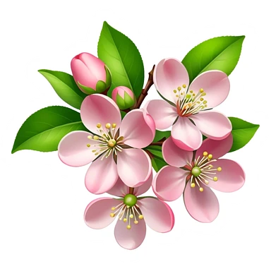 bouquet light pink Apple blossom, luxuriant, stem, leaf, bud sticker