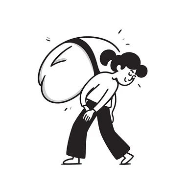 una mujer cargando algo pesado en su espalda, hand drawn doodle style sticker
