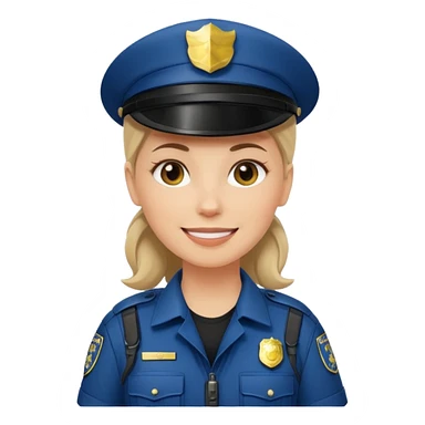white female police officer wearing a khaki tactical vest, simple facial features, friendly expression sticker