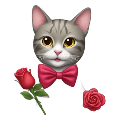 Fancy cat holding a rose in its mouth sticker
