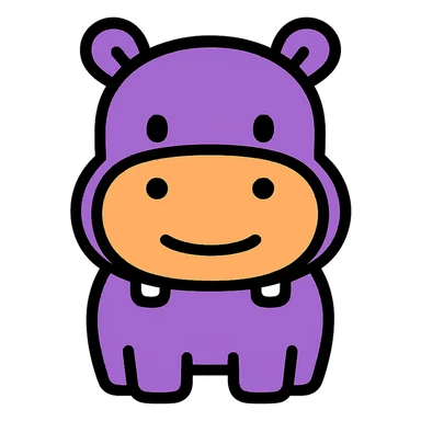 cute cartoon hippopotamus icon, rounded shapes, friendly expression, small ears, modern icon style sticker