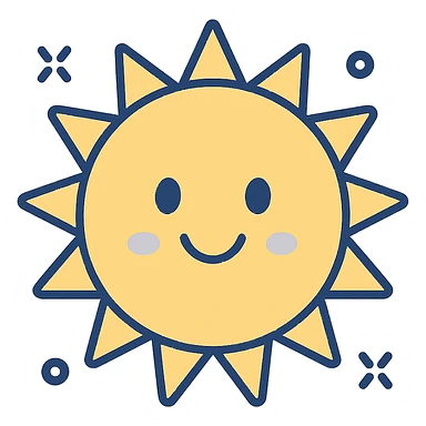 cheerful yellow sun with a smiling face, clean modern illustration style sticker
