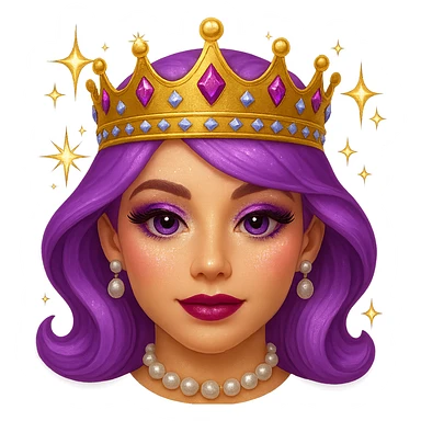 Make the drama queen emoji more glamorous by adding more sparkles, a dazzling tiara, bold makeup, and elegant accessories. Keep the emoji style with no background. sticker
