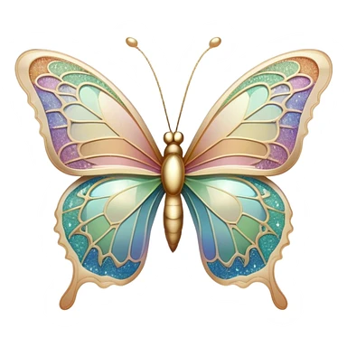 Pastel sparkly beige glittery iridescent rainbow transparent butterfly with detailed intricate patterns sticker