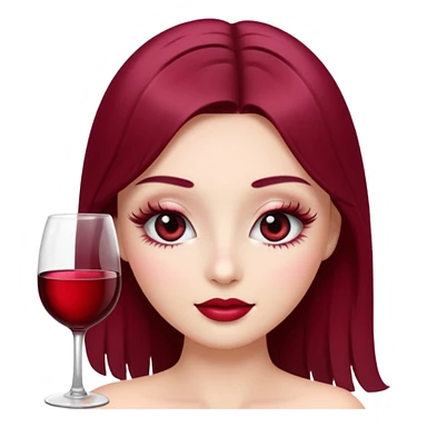 “Create elegant emoji of wine red color, shiny effect, long eyelashes, soft makeup look, high quality 3D.” sticker