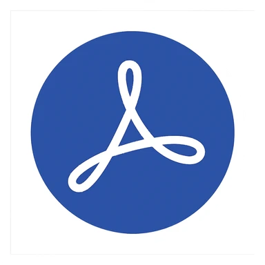 Reimagine the Adobe Acrobat logo in a flat, modern style consistent with the flat blue icon style. Use a blue circular background with a simplified white Acrobat symbol in the center. The design should have clean, simple lines, prioritize clarity and recognizability, and match the style and color palette of other blue circular icons. The background outside the circle should be fully transparent. sticker