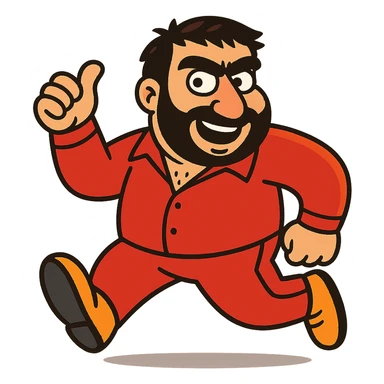Recep İvedik, recognizable Turkish comedy character with bushy eyebrows, thick mustache, and red tracksuit, in a humorous pose, vibrant cartoon style sticker