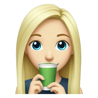Blonde girl with blue eyes with a hot matcha sticker
