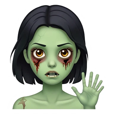 zombie girl, green skin color, no bruises on her face, neutral face, black hair, brown eyes  sticker