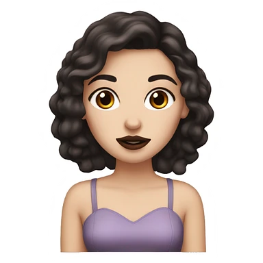 white girl with brown eyes and dark brown almost black hair applying lipstick  sticker