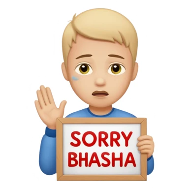 Fair Boy with sign written sorry bhasha with crying emoji sticker