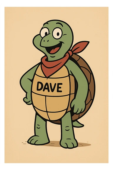 turtle named Dave standing upright with red bandana, cheerful look sticker