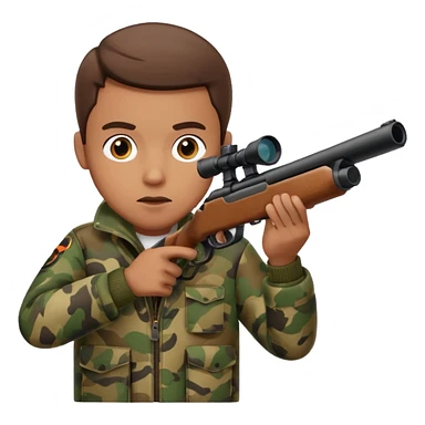 Male Hunter shooting a shotgun and holding it up to his face like he is looking through the scope to shoot something  sticker