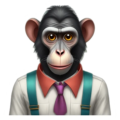 Funny Portrait of a Mandrill with a human-like face wears a shirt and Suspenders in the shirt papillon like a clown sticker