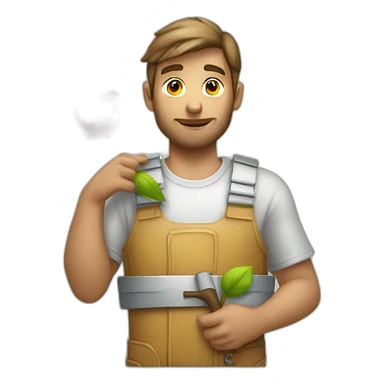 White apple picker with a collecting tank on his chest sticker