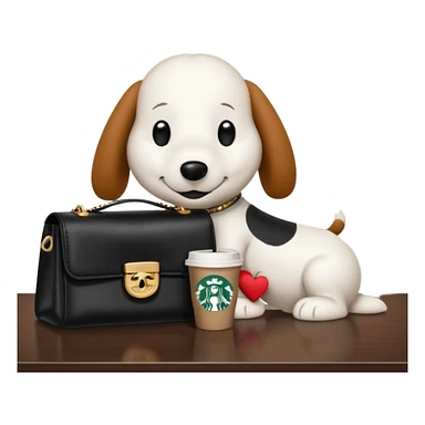 snoopy in a desk with starbucks and his chanel purse sticker