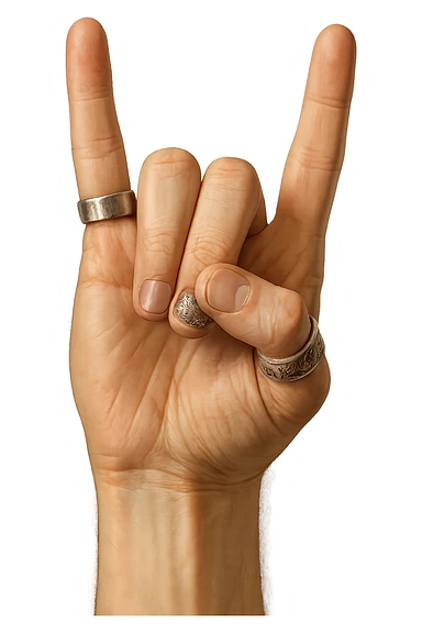 hand with rings making the metal sign, realistic shading, subtle color sticker