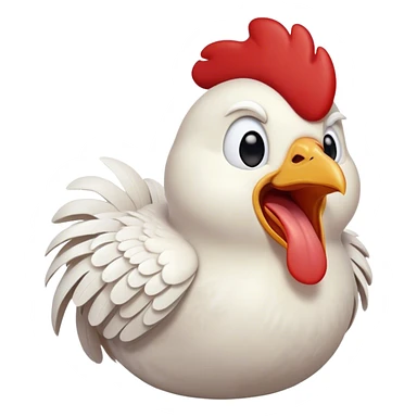 Cinematic Cute Yawning White Chicken Portrait Emoji, Head tilted slightly with a dramatic, wide-open yawn, showcasing a soft, fluffy white plumage with a crisp red comb and drooping wings, round beady eyes barely open in drowsy contentment, Simplified yet irresistibly adorable features, highly detailed, glowing with a soft, cozy glow, high shine, relaxed yet expressive, stylized with a touch of whimsy, bright and endearing, soft glowing outline, capturing the essence of a sleepy yet affectionate chicken, so drowsy it feels like it could stretch out of the screen and curl up for a nap! sticker