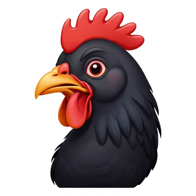 Cinematic Cute Yawning Black Chicken Portrait Emoji, Head tilted slightly with a dramatic, wide-open yawn, showcasing a soft, glossy black plumage with subtle hints of iridescence and a distinctive red comb, floppy wings slightly drooping, round beady eyes barely open in drowsy contentment, Simplified yet irresistibly adorable features, highly detailed, glowing with a soft, cozy glow, high shine, relaxed yet expressive, stylized with a touch of whimsy, bright and endearing, soft glowing outline, capturing the essence of a sleepy yet affectionate chicken, so drowsy it feels like it could stretch out of the screen and curl up for a nap! sticker