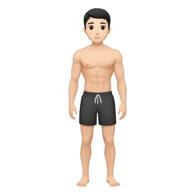 young white man with short black hair, shirtless, muscular, full body without shoes sticker
