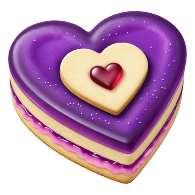 Realistic shortbread cookie in the shape of a heart with violet jelly middle filling and sprinkled powder sugar on top. sticker