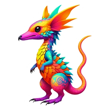 Exotic Tropical futuristic lush warm-colored neon-colored Fakémon-Trico-creature (full body) sticker