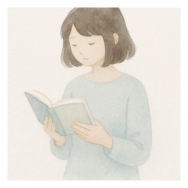 girl reading a book, soft watercolor illustration, gentle colors, delicate brush strokes sticker