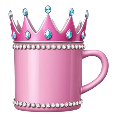 Hyperrealism, Pink coffee mug with detailed sparkly tiara embellishment, isolated, still life, 600dpi sticker