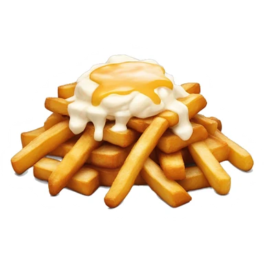 “Poutine with fries, cheese curds, and gravy, served in a simple and vibrant style.” sticker
