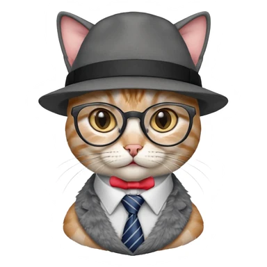 half body cat with ties and opticals and  hat sticker