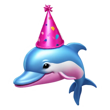 Pink dolphin with a party hat sticker