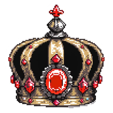 solid black crown with oversized red jewels, pixel art style, no gold or other colors sticker