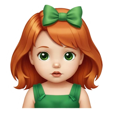 baby girl with  1  bow   red blond mix hair  in green dress  sticker