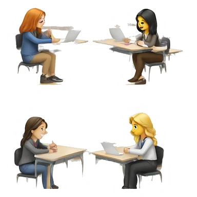 3 European students at school desks. they are chatting sticker