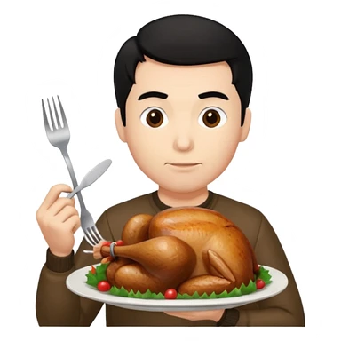 A Fatter man with black hair eating turkey sticker