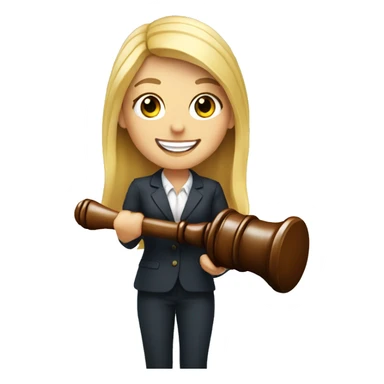 Blonde girl smiling holding gavel sticker