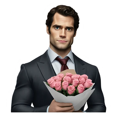realistic photo of Henry Cavill holding roses and chocolates sticker