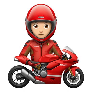 biker with red ducati full face helmet and red ducati suit sticker